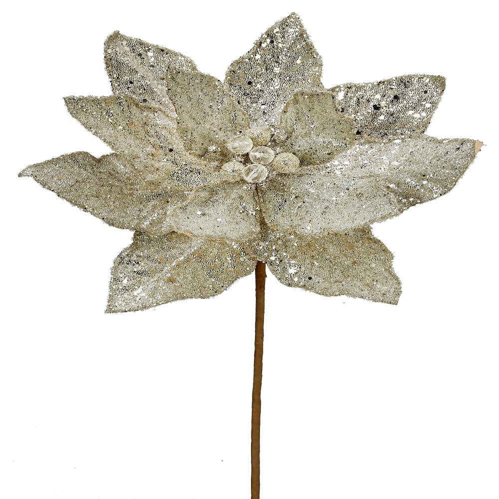 18" Micro Beaded/Sequins Poinsettia Flower- Elegant Christmas Ornament for Holiday Decor