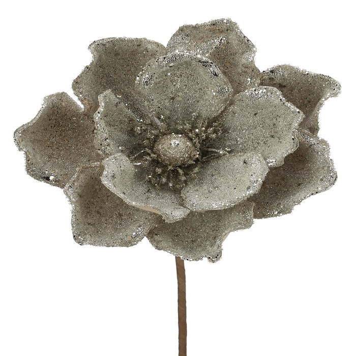 24-inch platinum glitter magnolia Christmas flower pick
