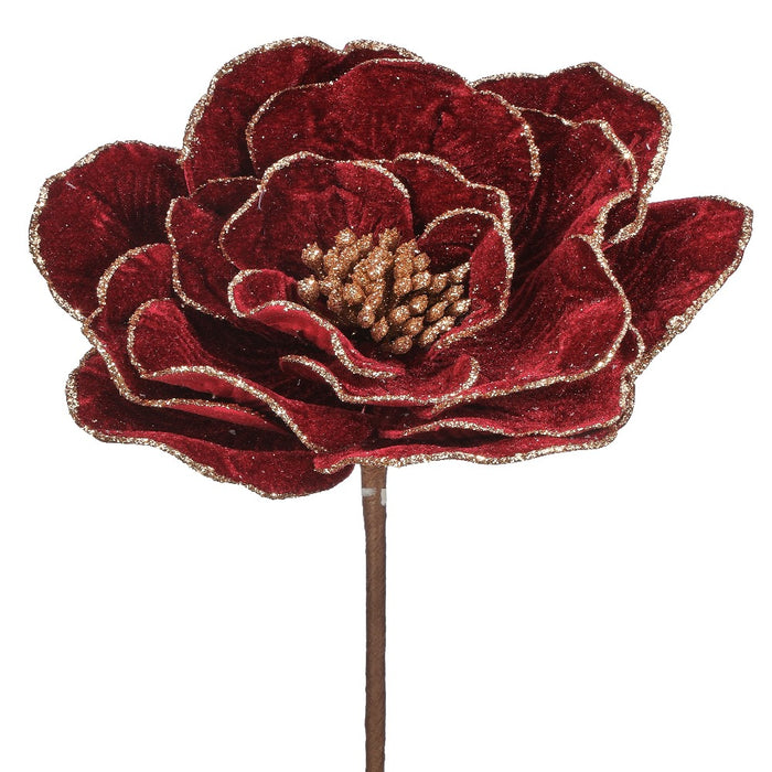 24-inch burgundy beaded edge velvet peony Christmas stem