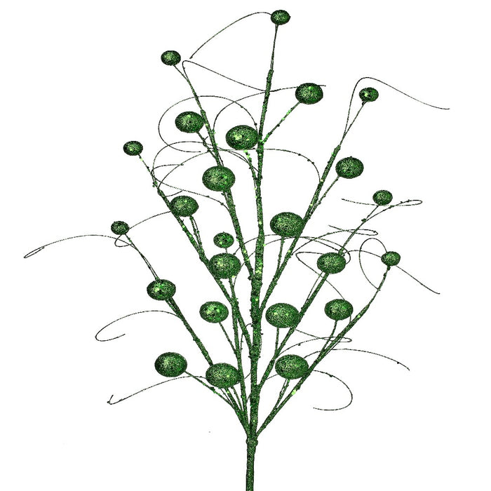 34" Green Glitter Sequin Wispy Ball Christmas Spray