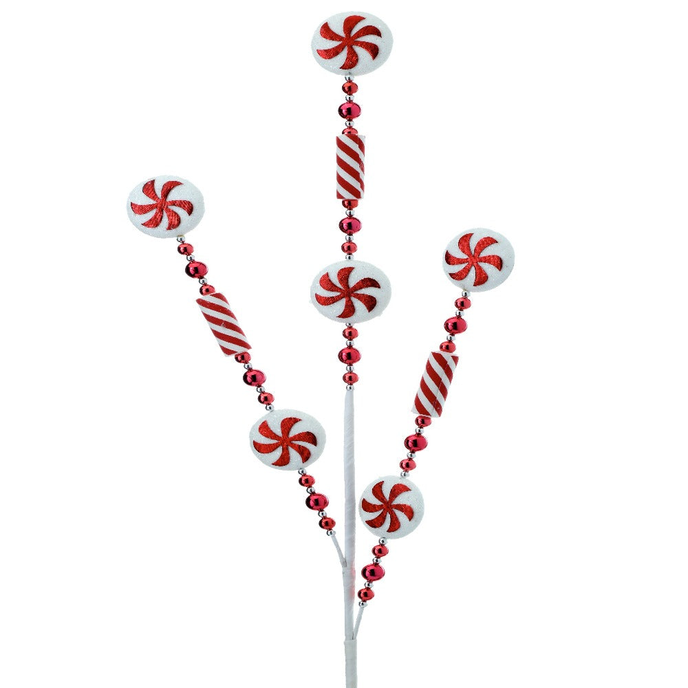 28-inch peppermint bead Christmas decorating spray