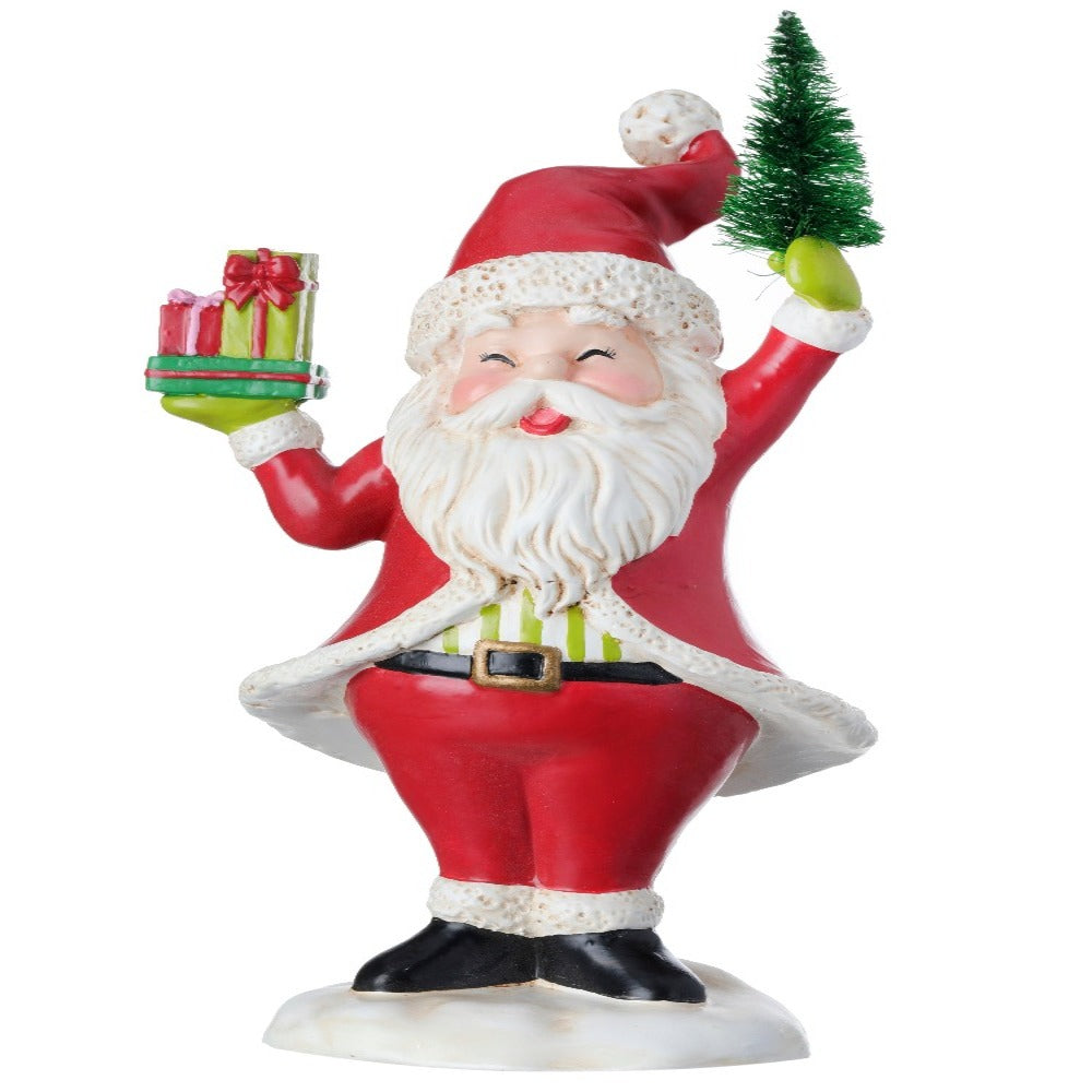 8.5" Resin Santa Holding Packages & Tree Figurine
