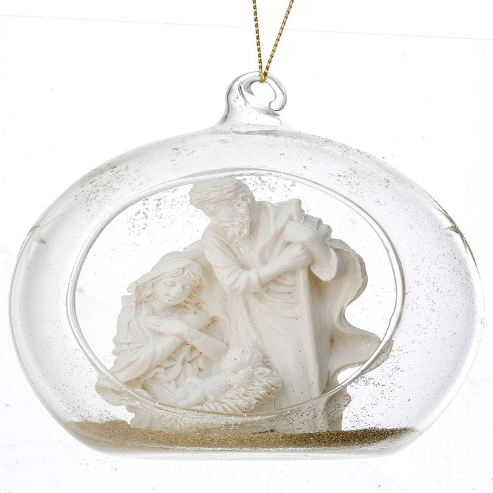4-inch resin Holy Family scene inside glass ball Christmas ornament