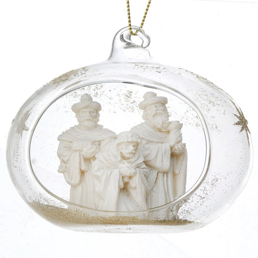 3" Resin in Glass Three Kings Ball Ornament: Elegant Christmas Decoration with Nativity Theme