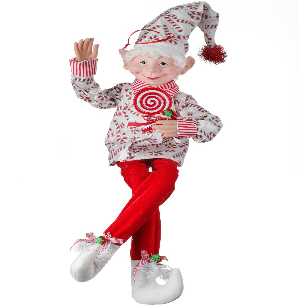 30-inch fabric bendable candy cane Christmas elf