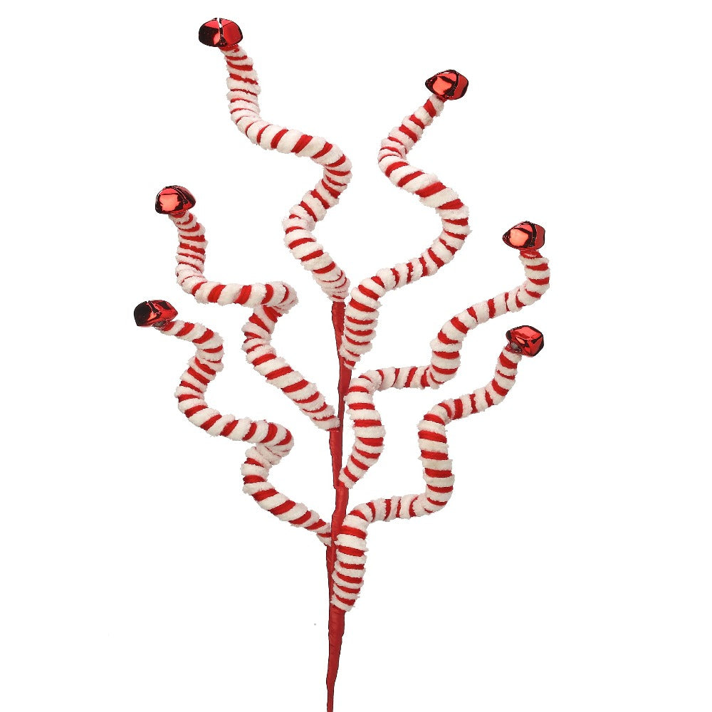 24-inch peppermint stripe jingle bell Christmas spray