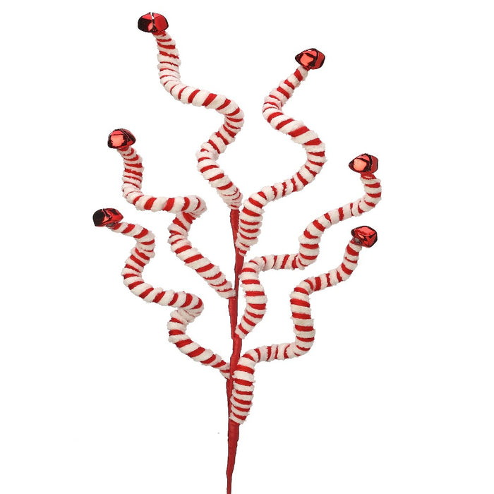 24-inch peppermint stripe jingle bell Christmas spray