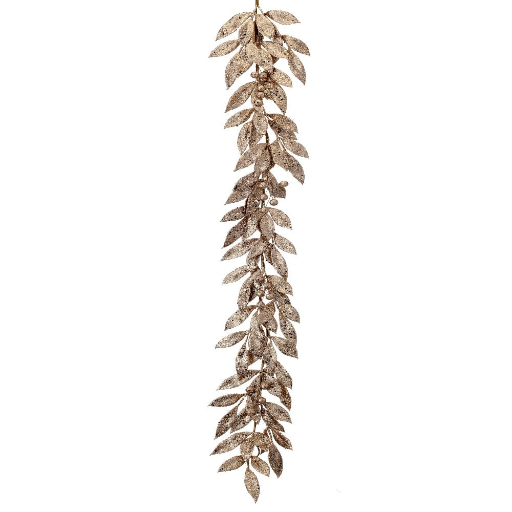 48-inch glitter metallic bay leaf and berry Christmas garland
