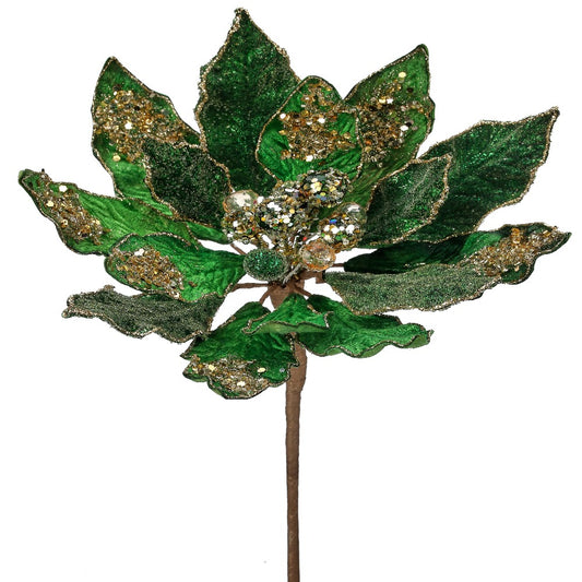 18" Glittered Floral Pick with Gold Accents – Luxurious Christmas Decoration