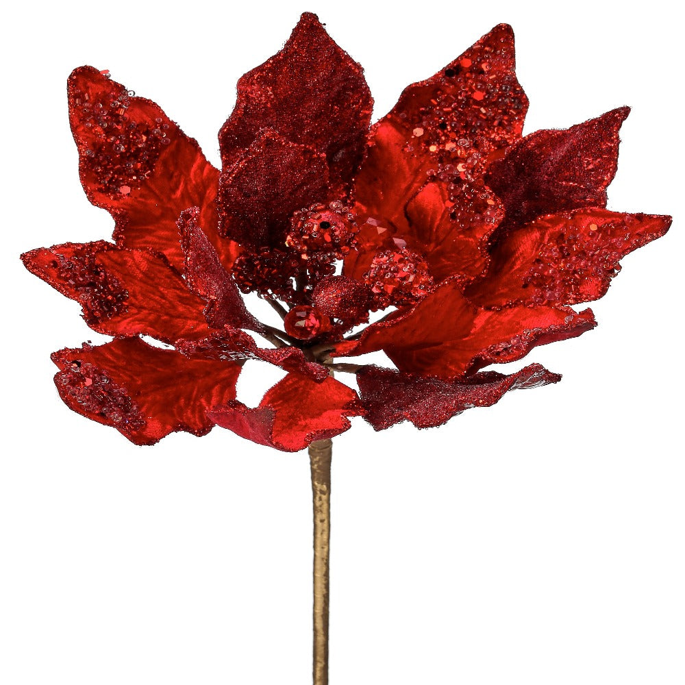 18" Glittered Floral Pick with Gold Accents – Luxurious Christmas Decoration