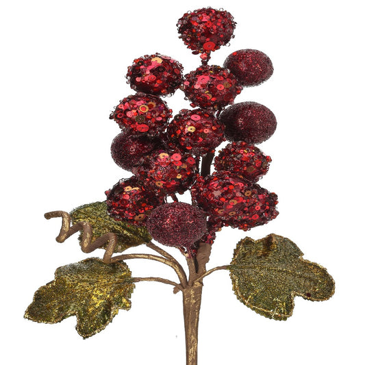 12" Jeweled Grape Cluster Pick - Sparkling Christmas Decoration