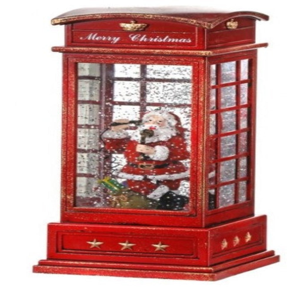 8-inch lighted Santa phone booth water lantern snow globe