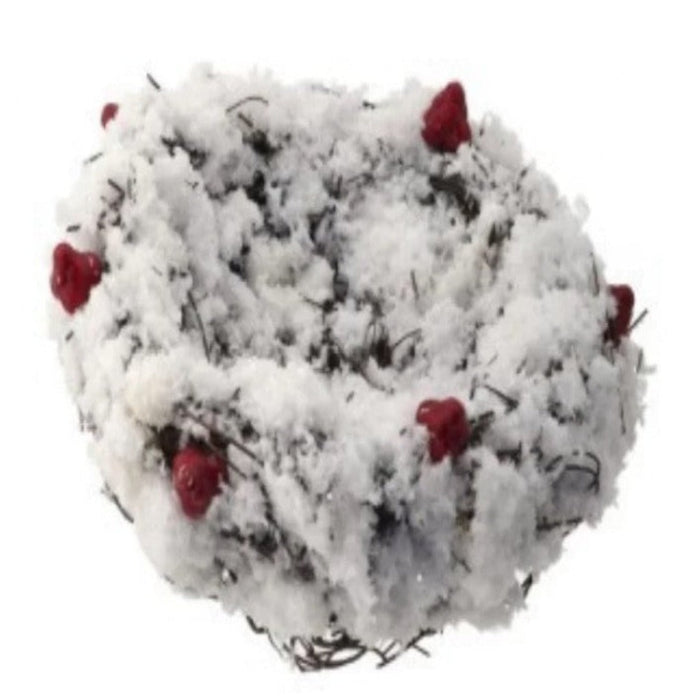 6.5-inch twig snow nest Christmas clip ornament with red berries