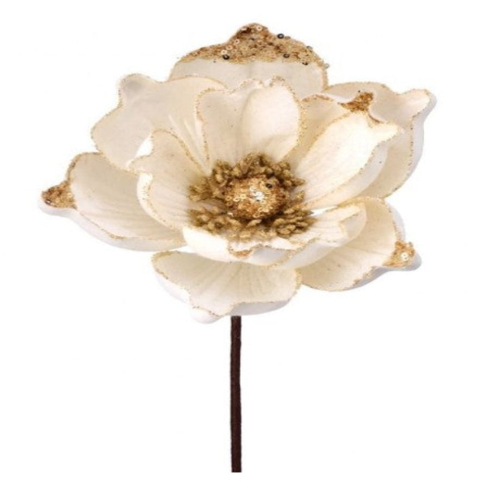 24" Sequined Tip Velvet Magnolia Flower – Elegant Christmas Floral Decoration