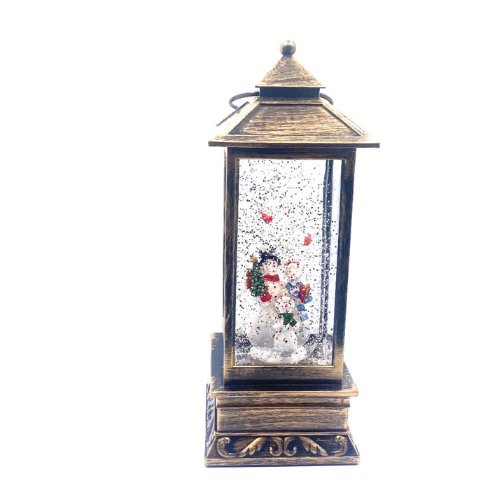 12" Water Snow Globe Lantern with Snowman Family