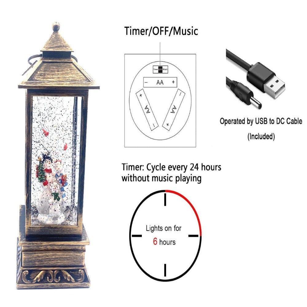 12" Water Snow Globe Lantern with Snowman Family – alternate view