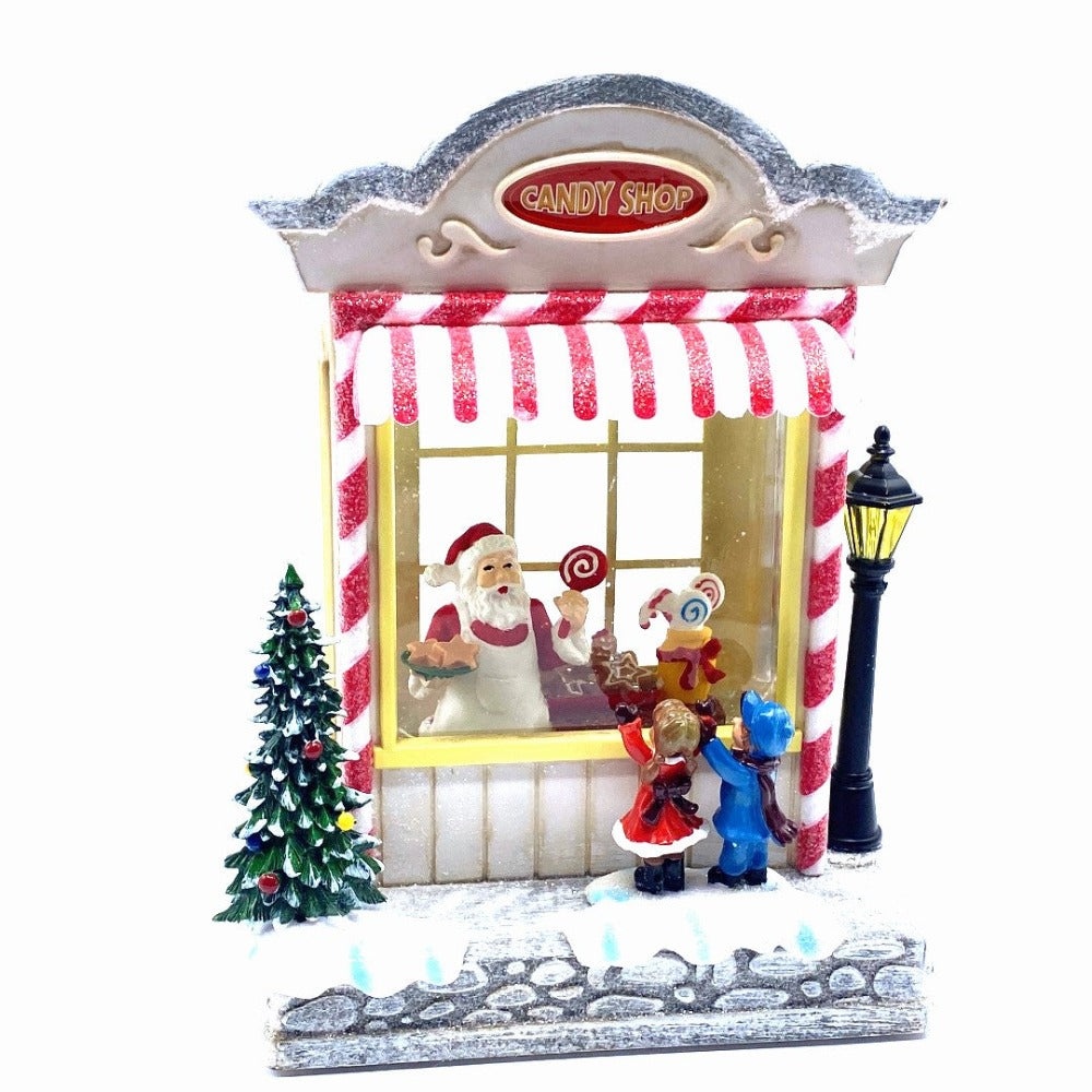 12" Christmas Snow Globe Santa in Candy Shop with Kids - Festive Holiday Decoration