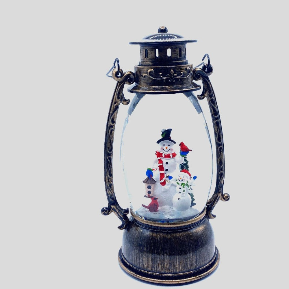 10" Snowman Family Water Snow Globe Lantern -  Festive Christmas Decoration