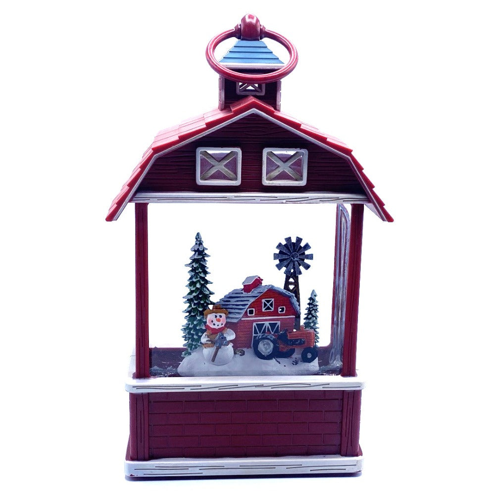 11" Christmas Snow Globe Barn with Snowman & Tractor
