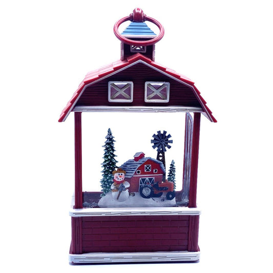 11" Christmas Snow Globe Barn with Snowman with Tractor