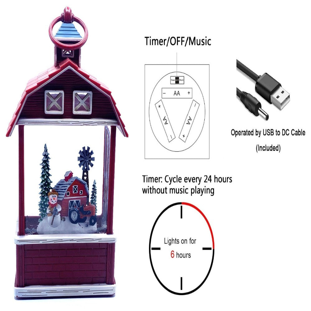 11" Christmas Snow Globe Barn with Snowman & Tractor – alternate view