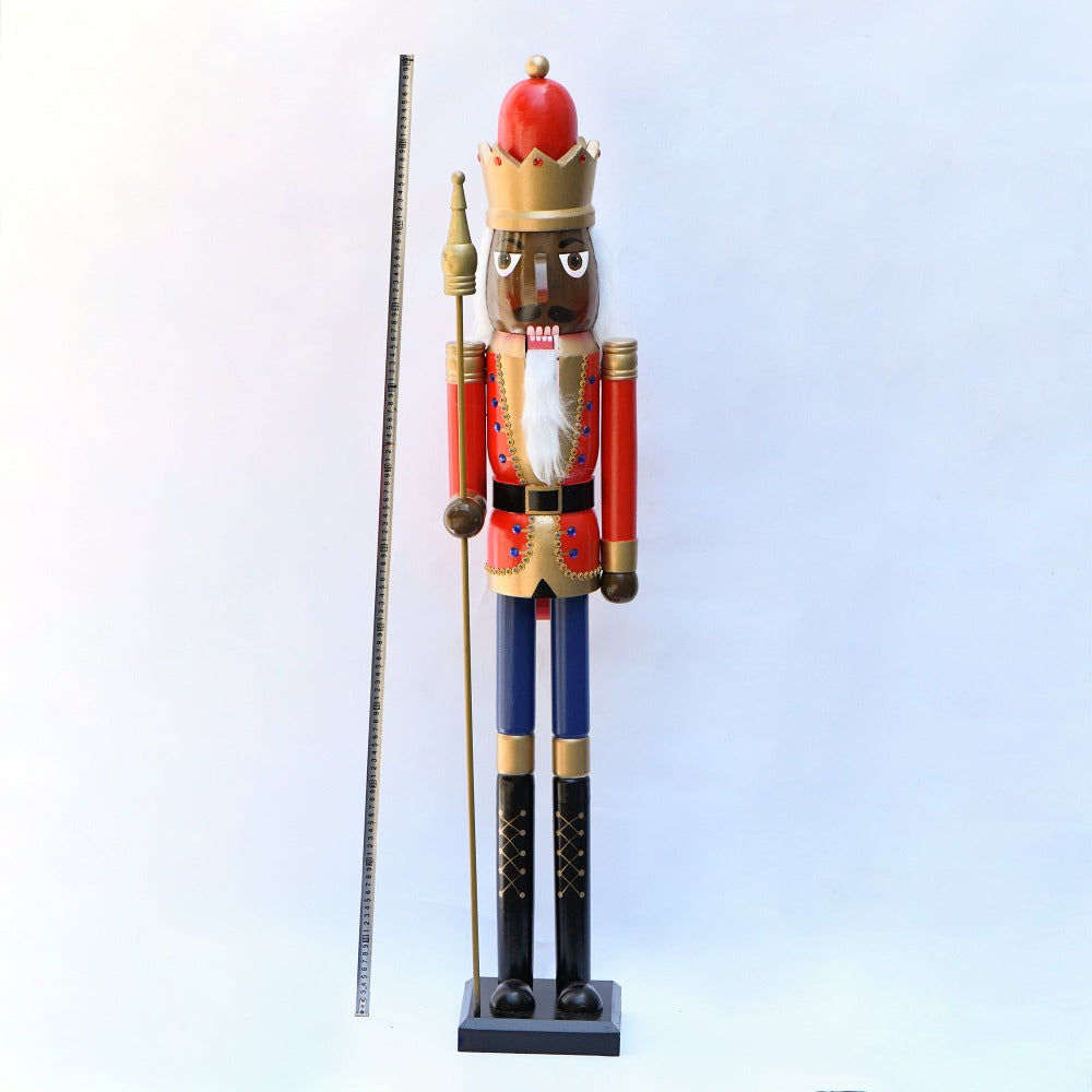 4ft Life-Size Blue Glitter Christmas Nutcracker King – African American Wooden Nutcracker Decoration