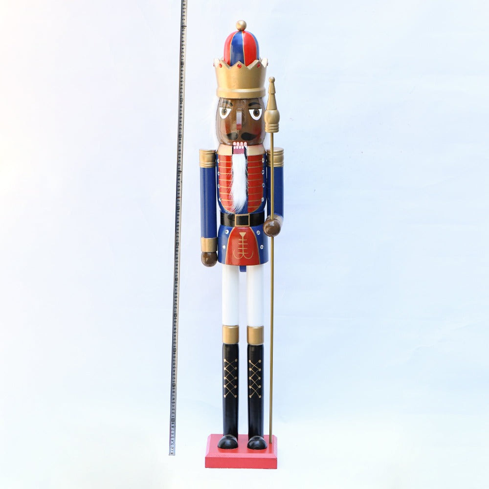 4ft Life-Size Blue Glitter Christmas Nutcracker King – African American Wooden Nutcracker Decoration