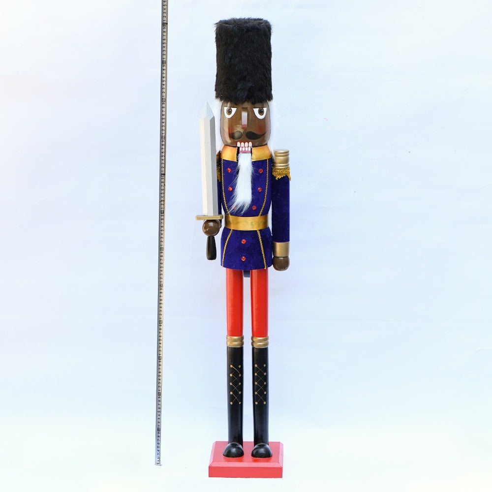 4ft Life-Size Blue Glitter Christmas Nutcracker King – African American Wooden Nutcracker Decoration