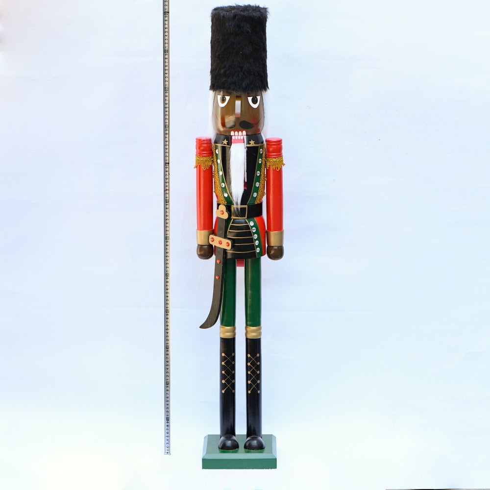 4ft Life-Size Blue Glitter Christmas Nutcracker King – African American Wooden Nutcracker Decoration