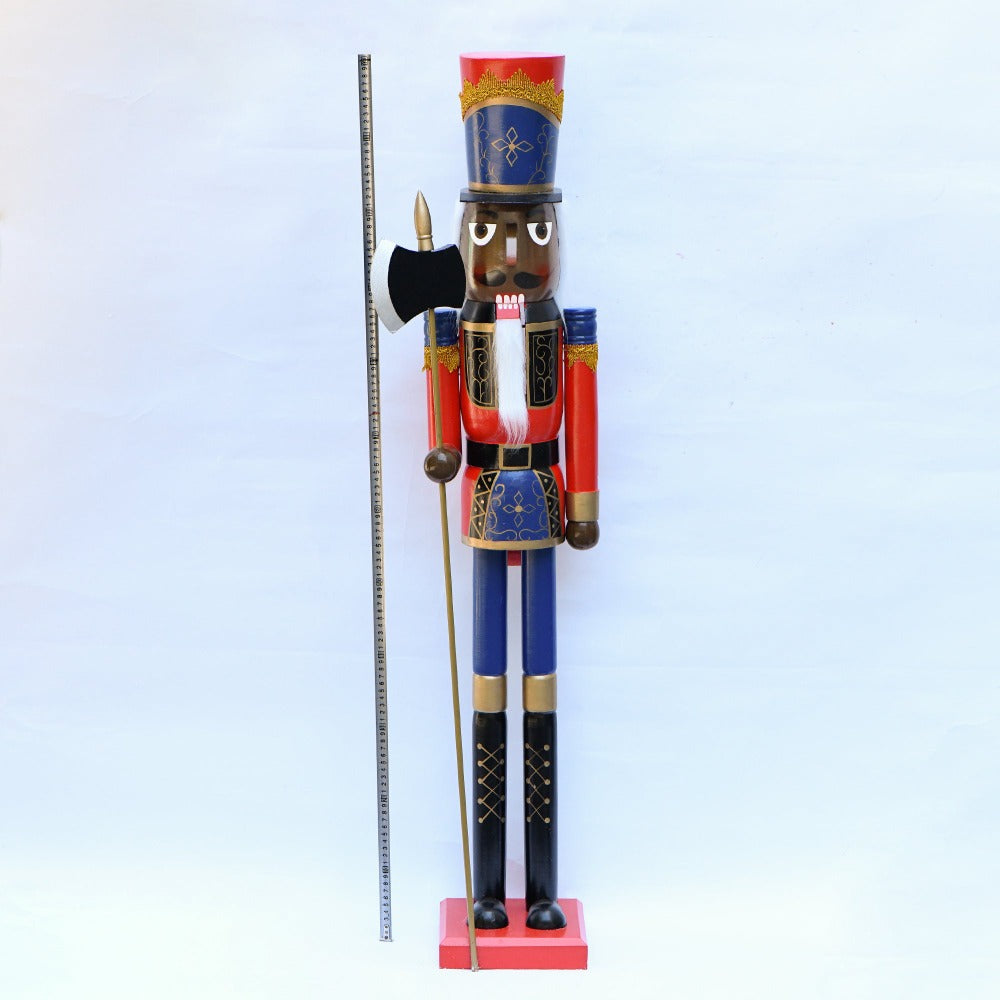 4ft Life-Size Blue Glitter Christmas Nutcracker King – African American Wooden Nutcracker Decoration