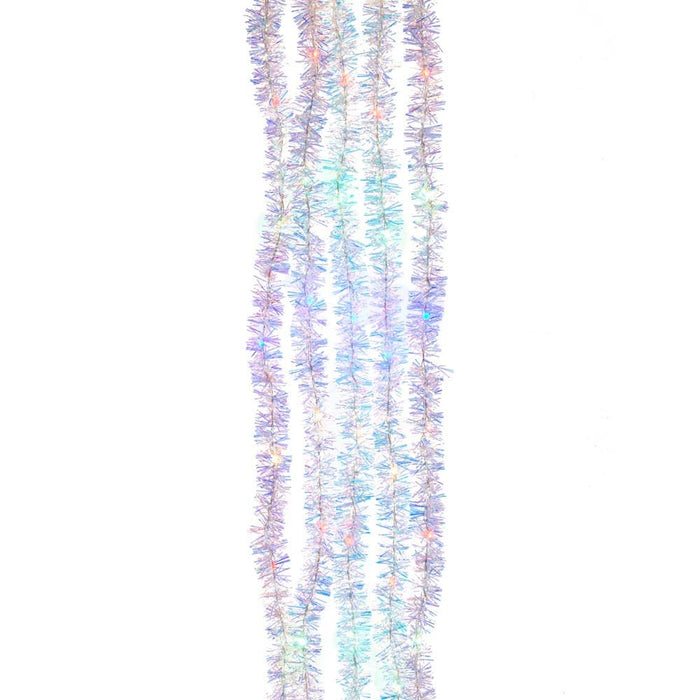 100-light silver iridescent tinsel cascade set with warm white lights