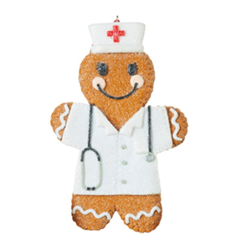 Gingerbread doctor and nurse ornament detail