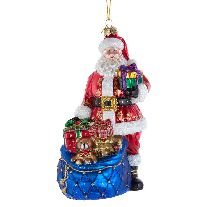 7-inch Bellissimo glass Santa with toys and gifts Christmas ornament