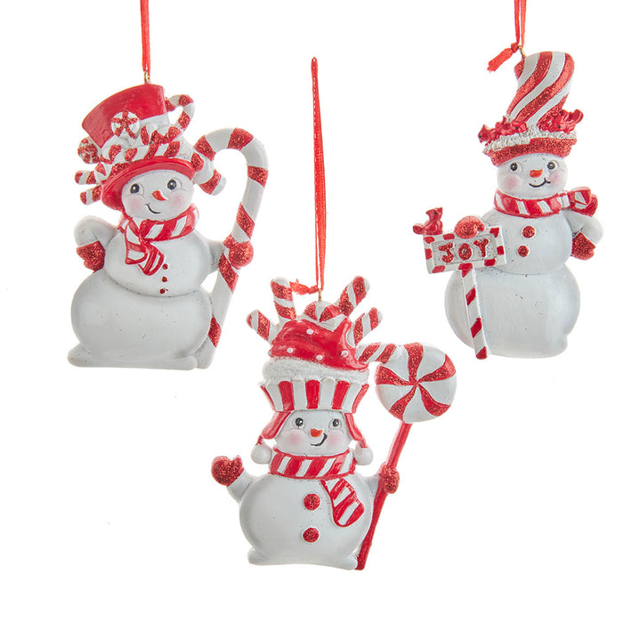 4" Peppermint Snowman Ornaments – Set of 3 Assorted
