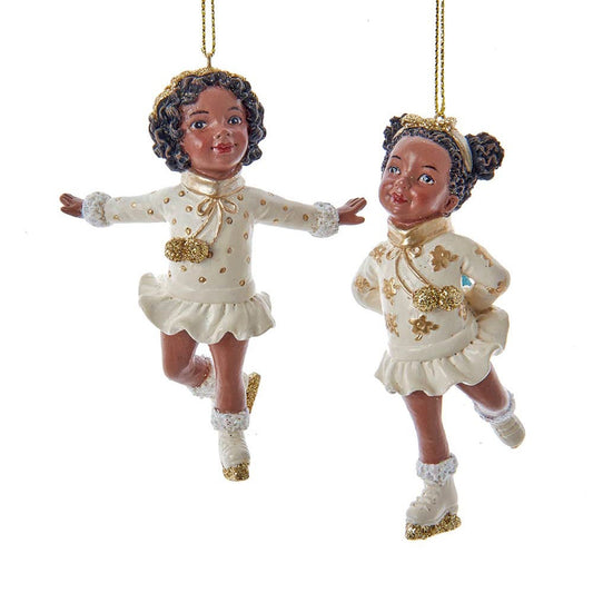 3.75" African American Skating Girl Ornaments – Set of 2 Assorted Christmas Decorations