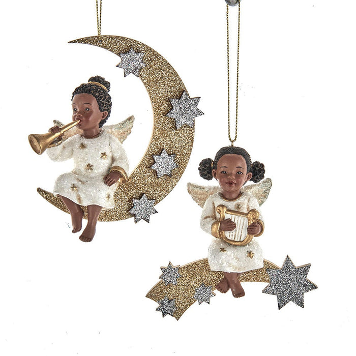 4.75-inch African American angel Christmas ornaments set of two assorted