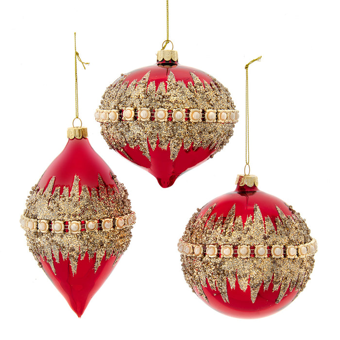 4" Glass Finial & Onion Ornaments – Set of 3 Assorted