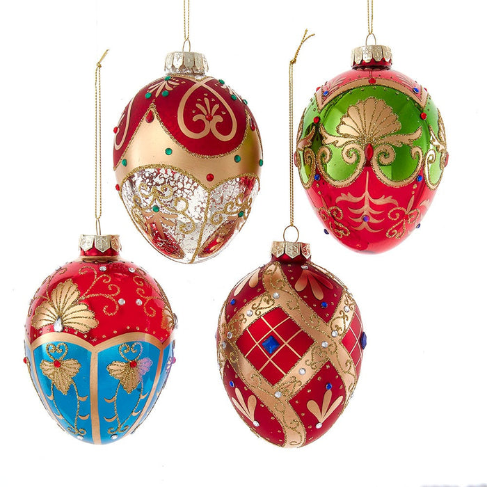 4.75-inch glass egg Christmas ornaments set of four