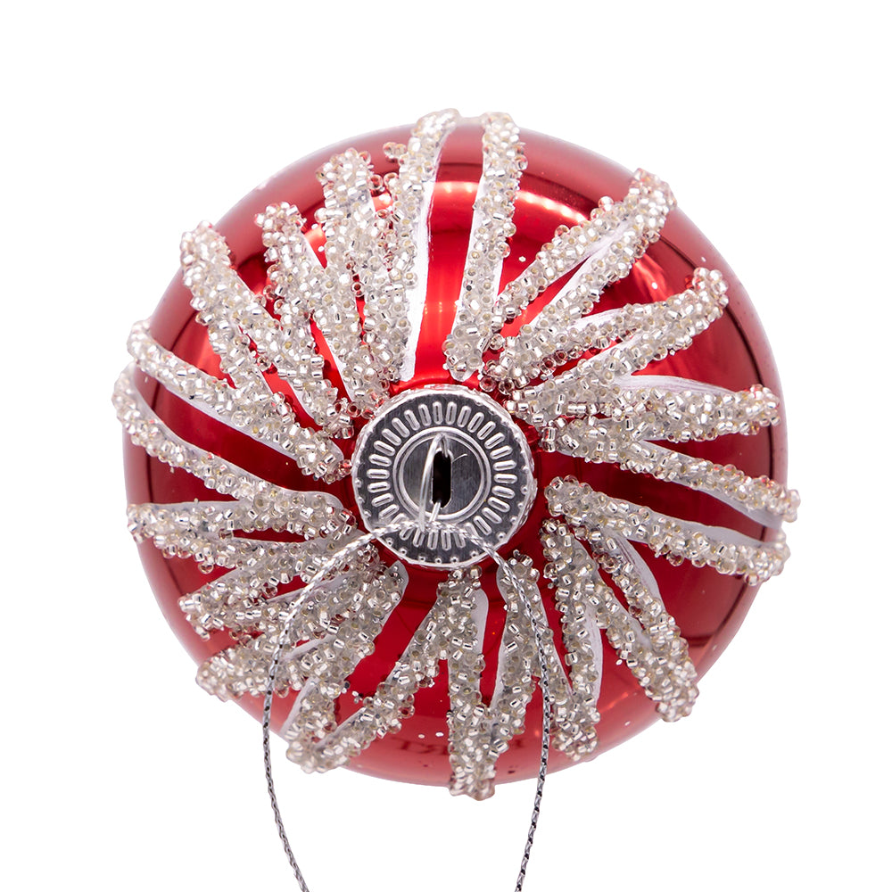 3.15" Red & Silver Snowflake Glass Ball Ornaments – 6-Piece Set – detail view