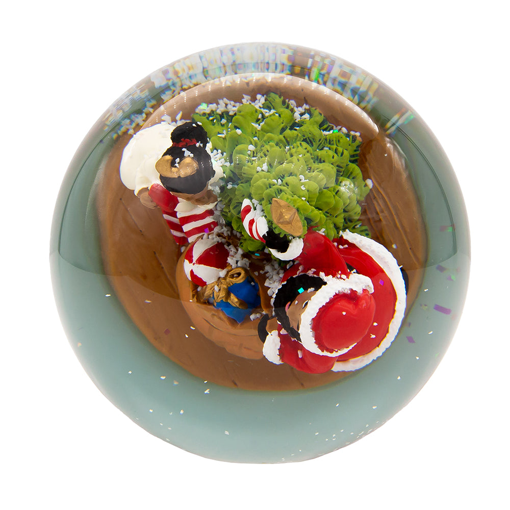 6" Musical Wind-Up African American Santa Water Globe – detail view