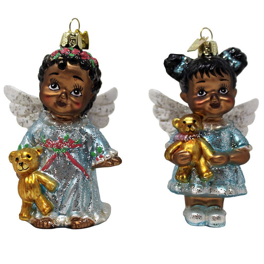 4" Noble Gems™ Glass African American Angel Ornaments - Set of 2  Elegant Christmas Decor