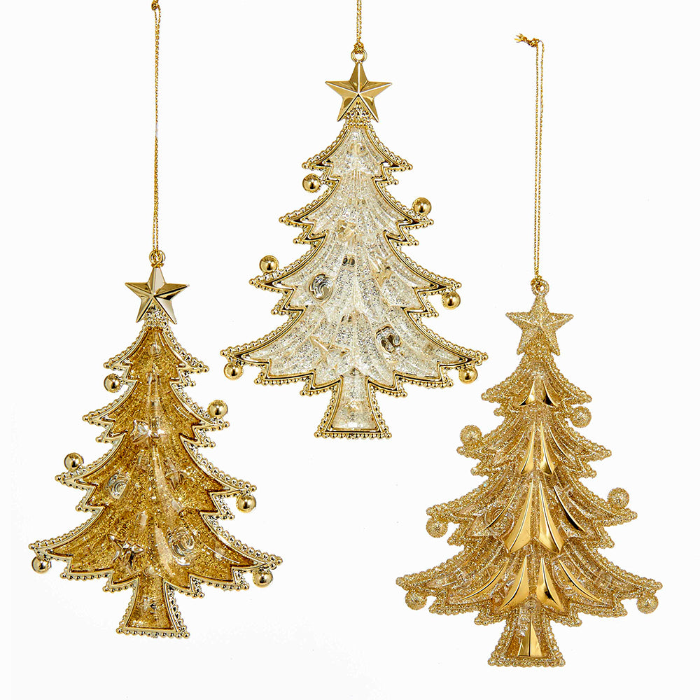 5" Gold Glitter Christmas Tree Acrylic Ornaments – Set of 3