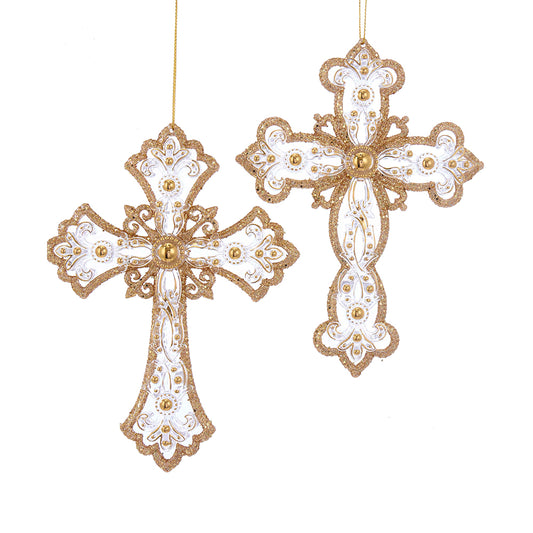 6.25" Gold and Silver Cross Ornaments – Set of 2 Assorted Elegant Christmas Decorations