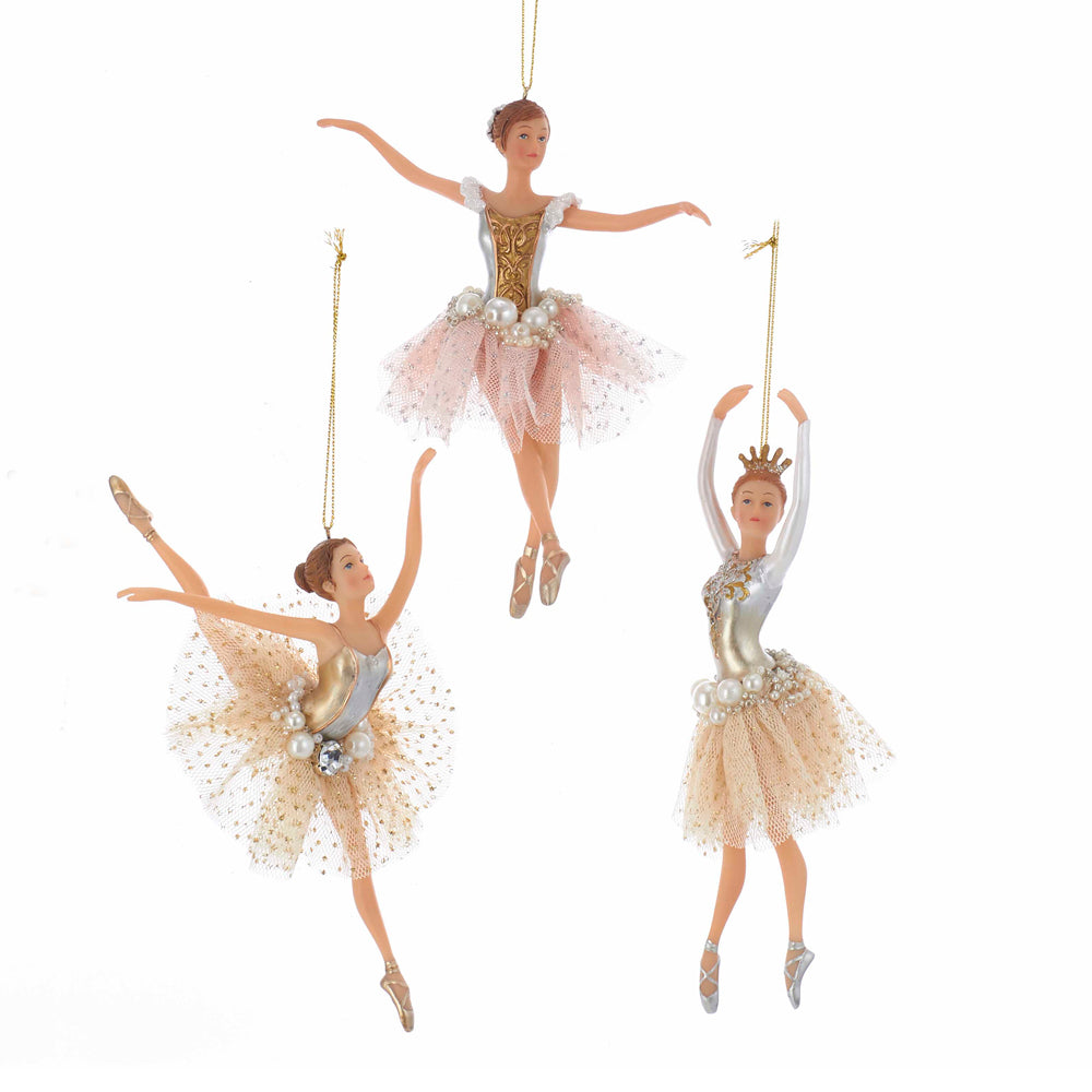 7.5" Ballerina Ornaments – Set of 3 Assorted Resin Christmas Decorations