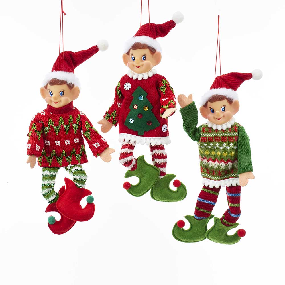 11" Christmas Elf Ornaments – Set of 3 Assorted