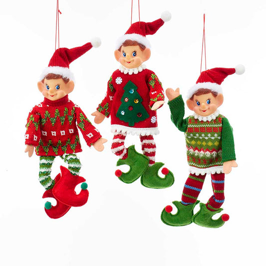 11" Christmas Elf Ornaments – Set of 3 Assorted Festive Holiday Decorations