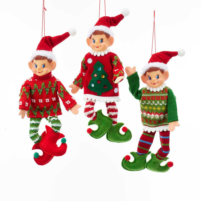 11" Christmas Elf Ornaments – Set of 3 Assorted