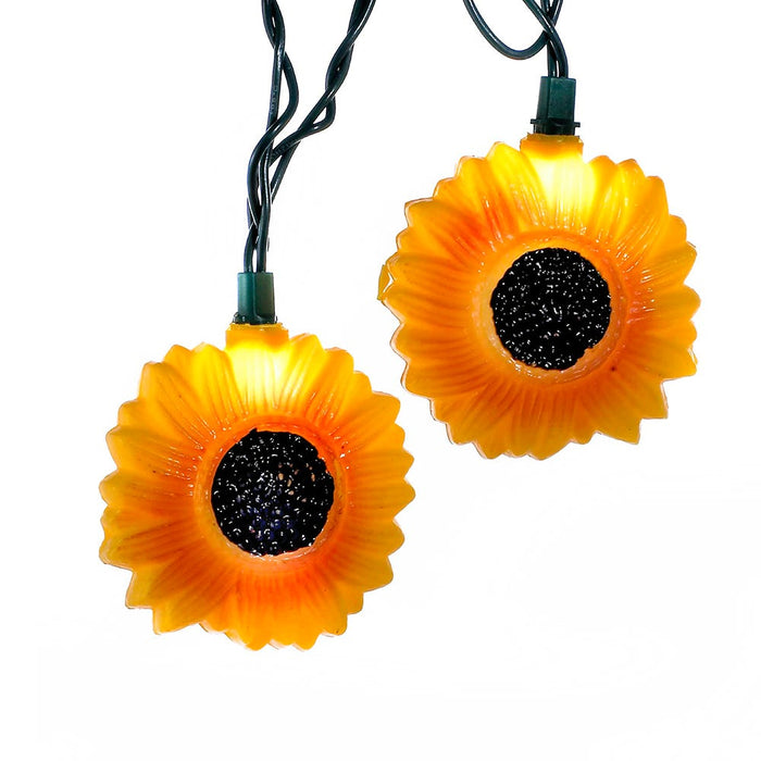 10-light sunflower novelty string light set with yellow flower covers